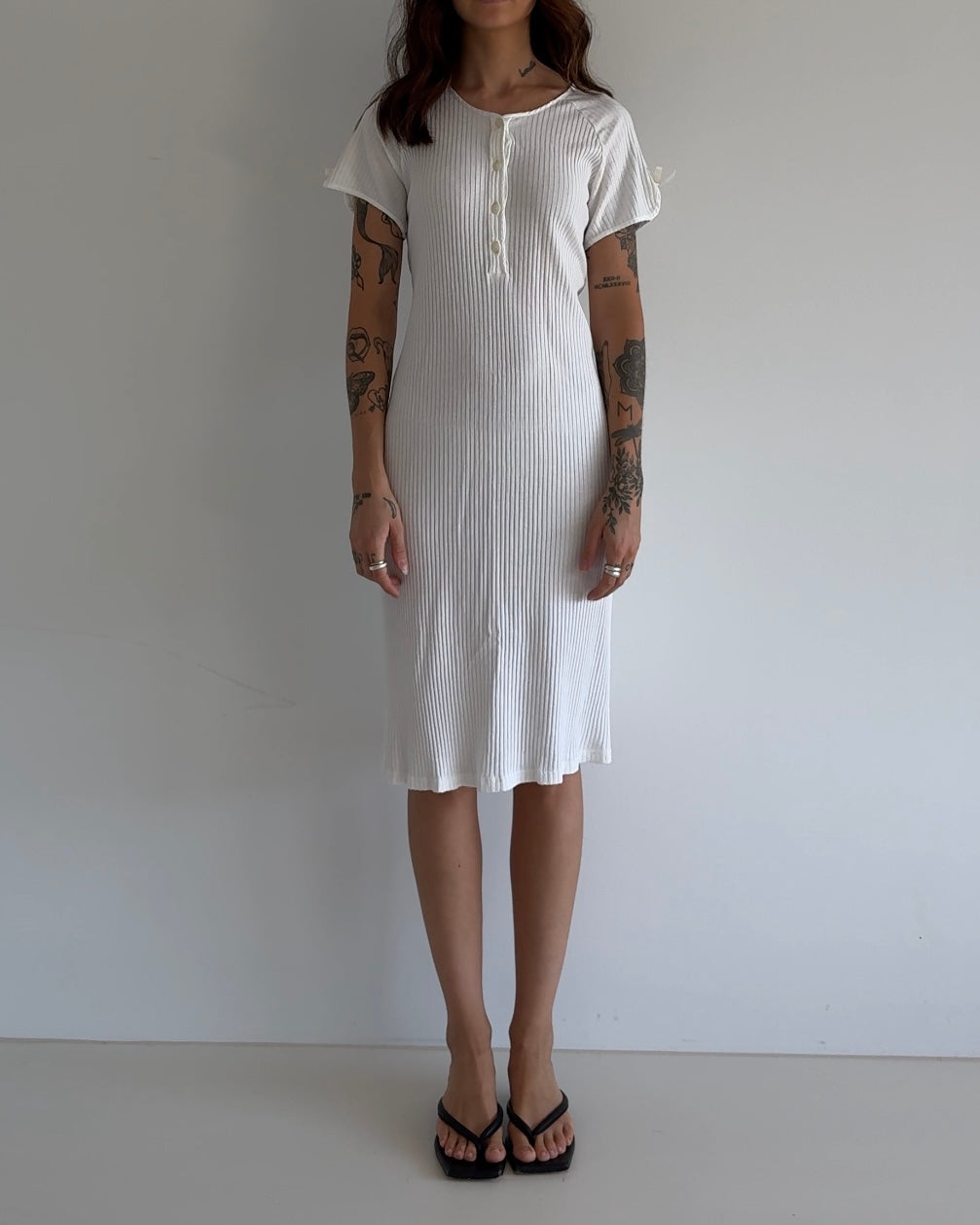 Vintage Ribbed Knit Dress Set – White