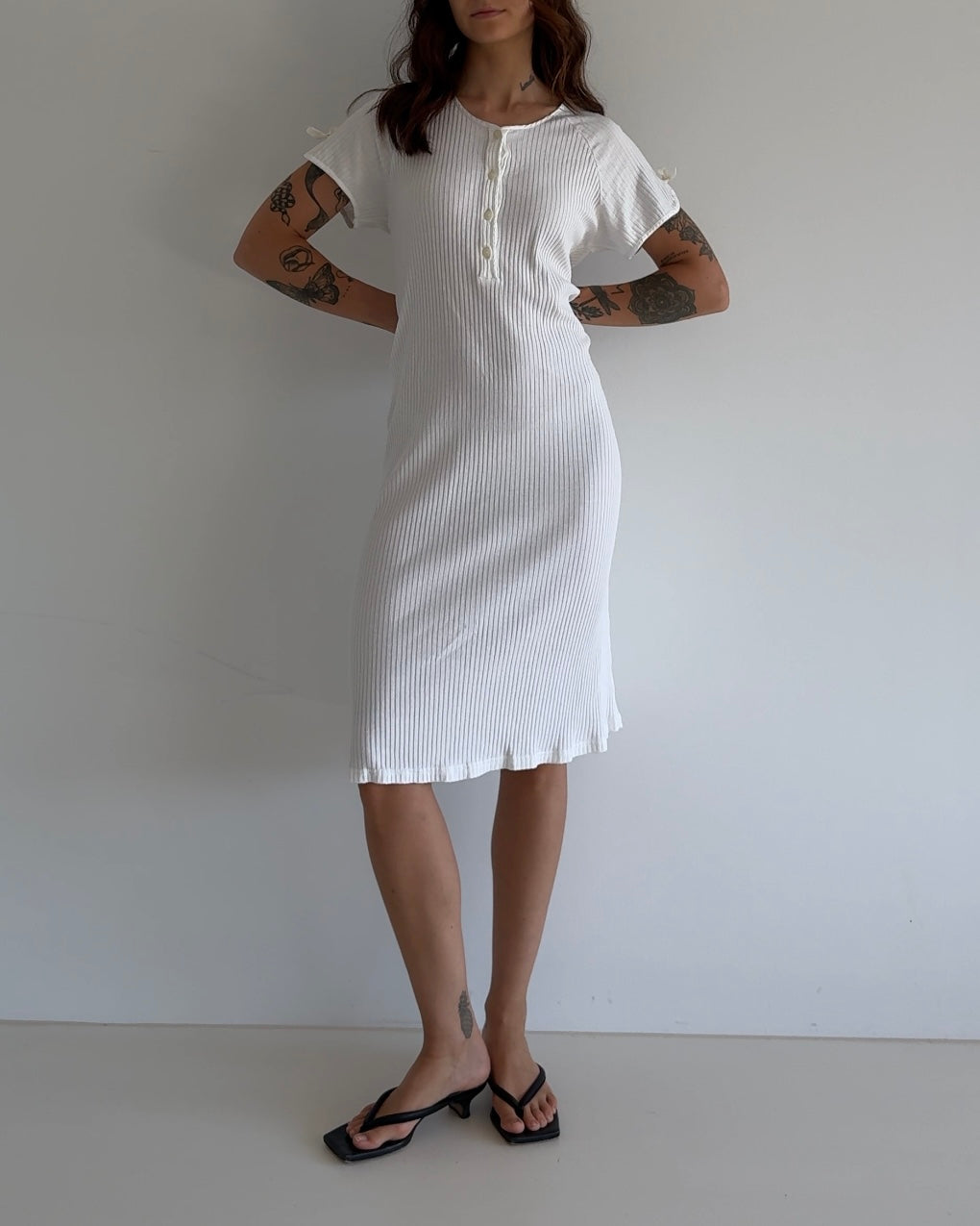 Vintage Ribbed Knit Dress Set – White