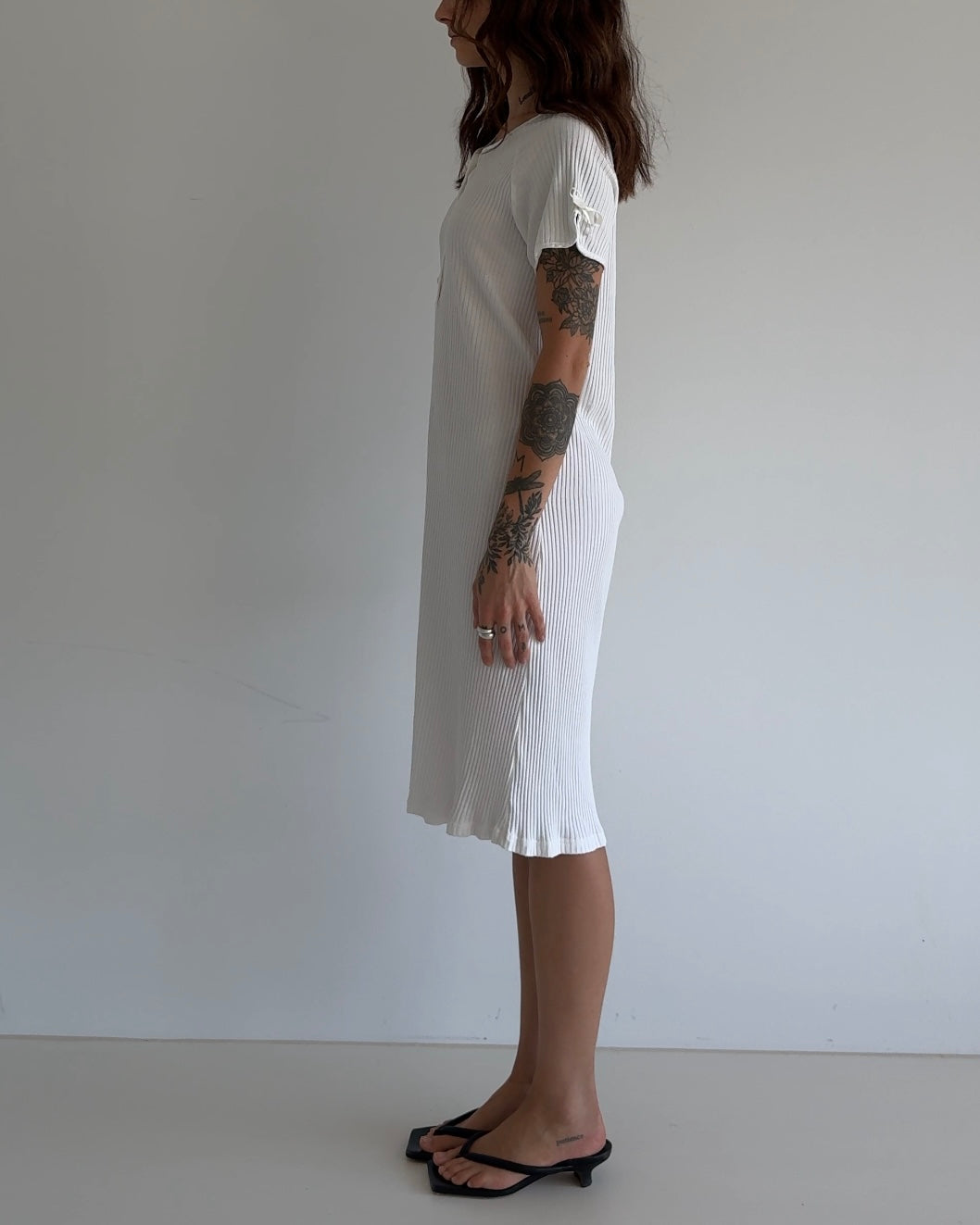 Vintage Ribbed Knit Dress Set – White