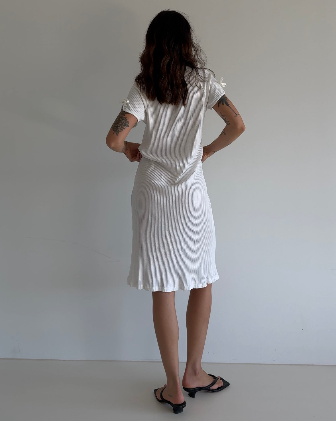 Vintage Ribbed Knit Dress Set – White