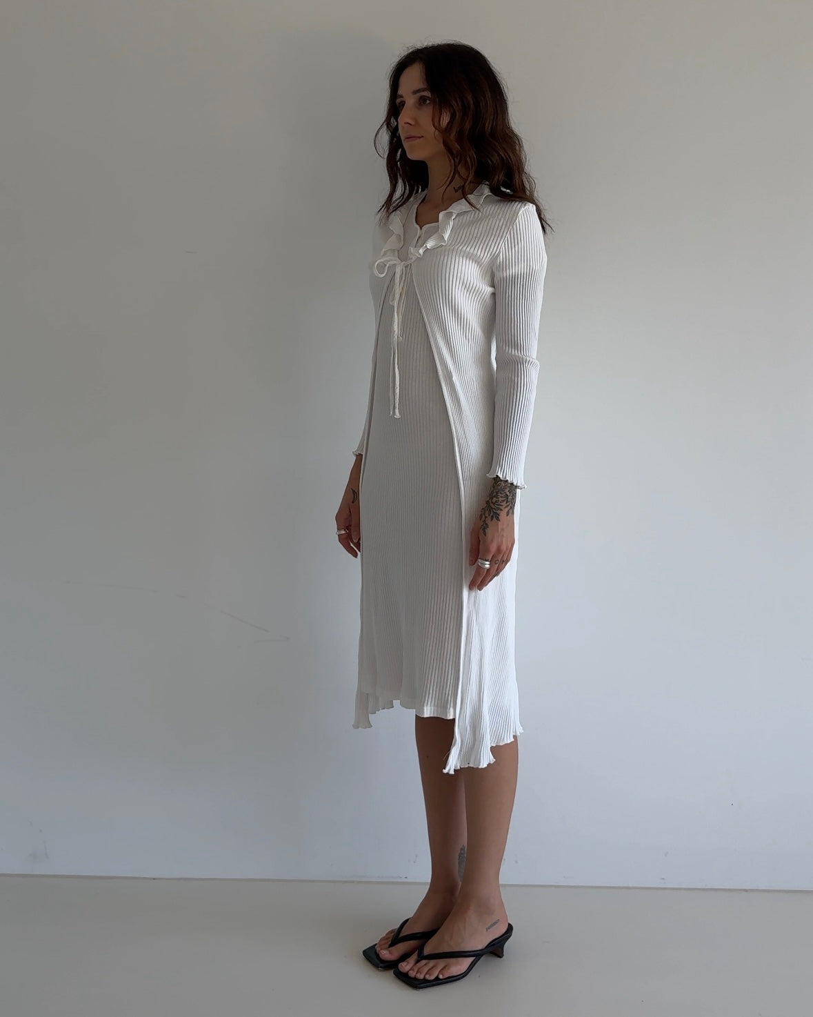 Vintage Ribbed Knit Dress Set – White