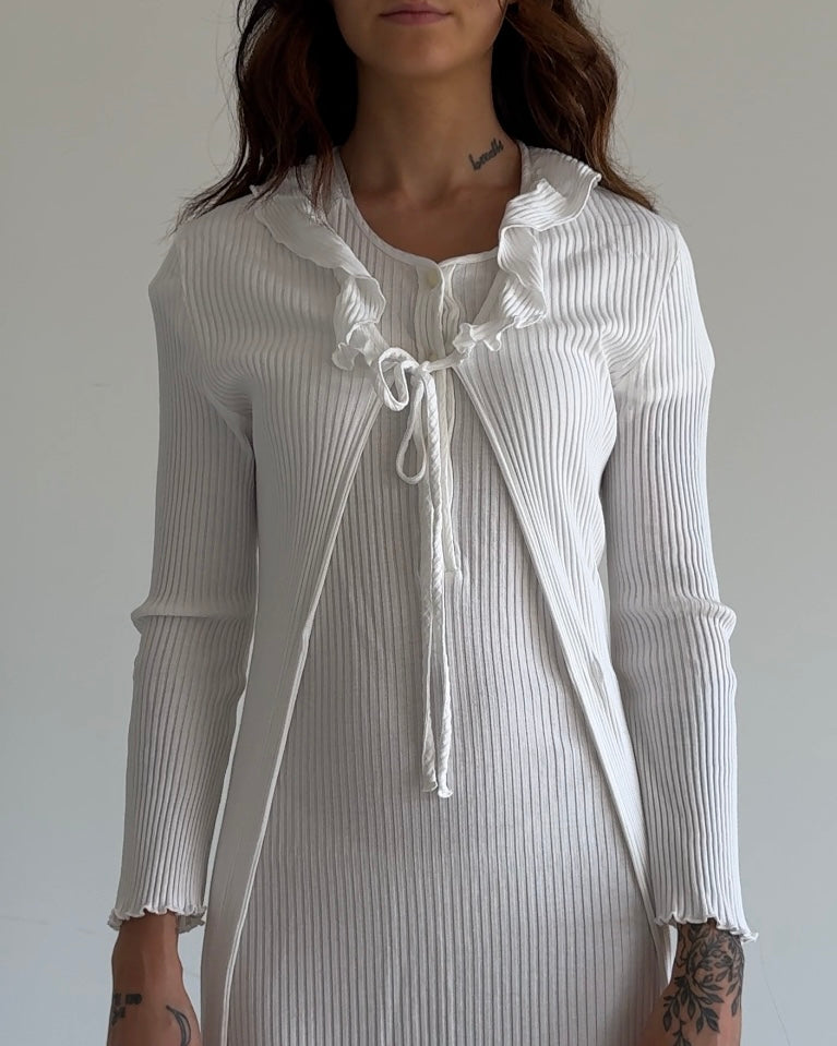 Vintage Ribbed Knit Dress Set – White
