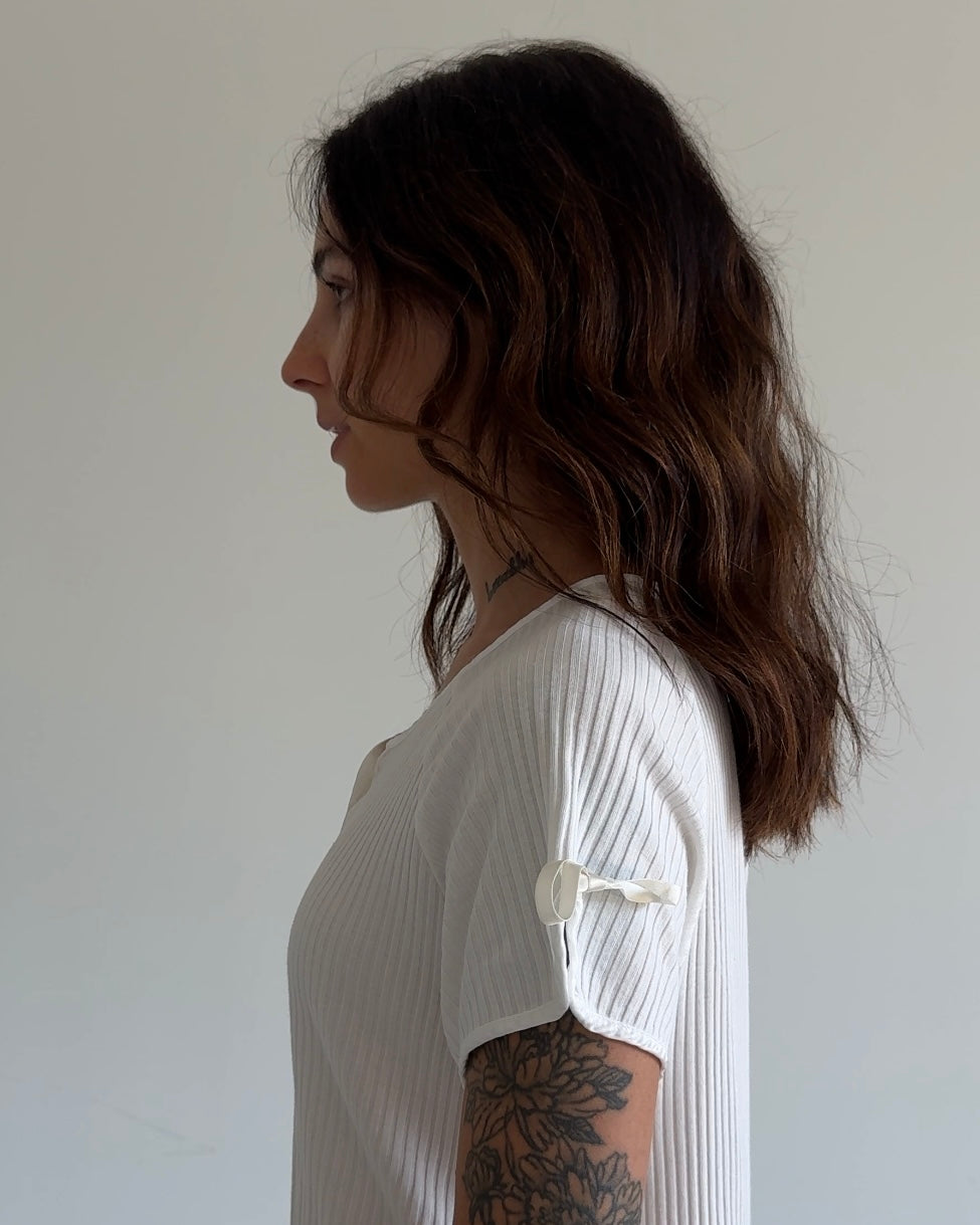 Vintage Ribbed Knit Dress Set – White