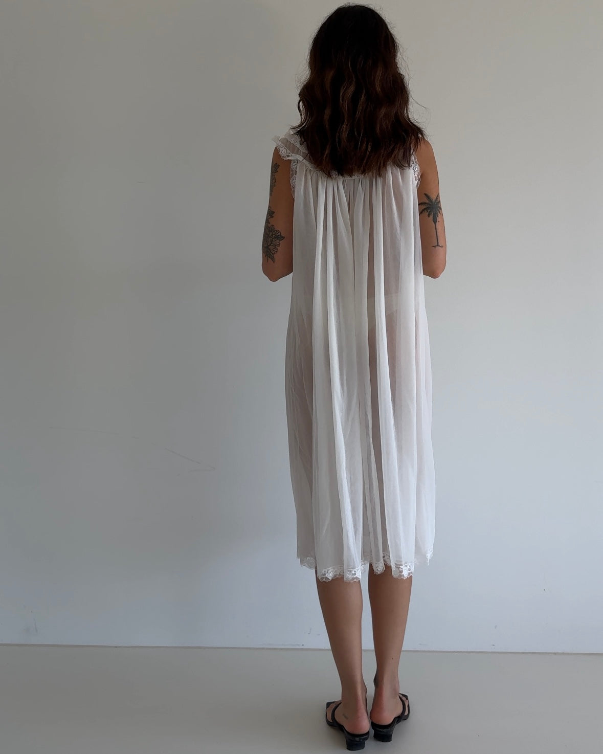 Vintage Sheer Lace Nightgown Dress – White