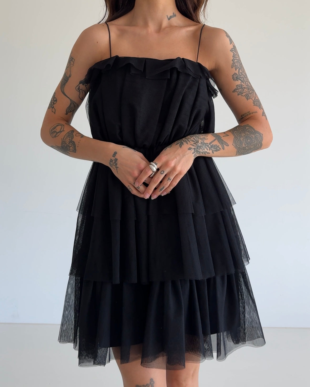 Vintage Black Tiered Tulle Mini Dress