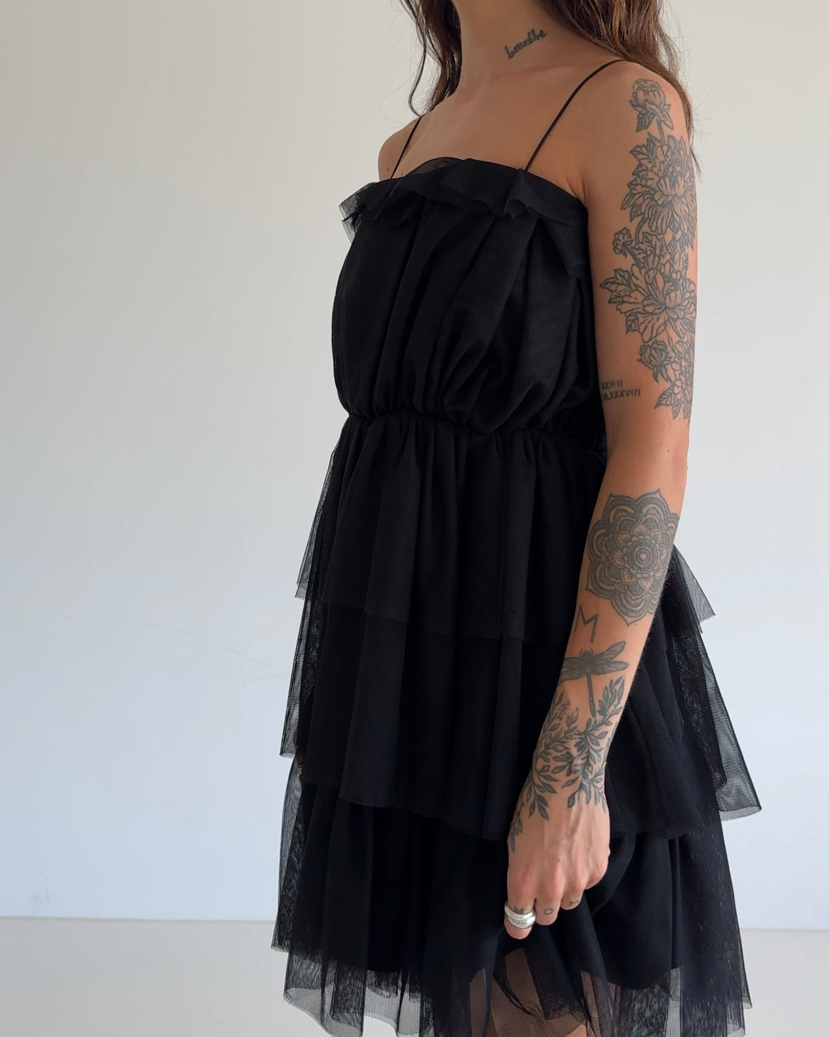 Vintage Black Tiered Tulle Mini Dress