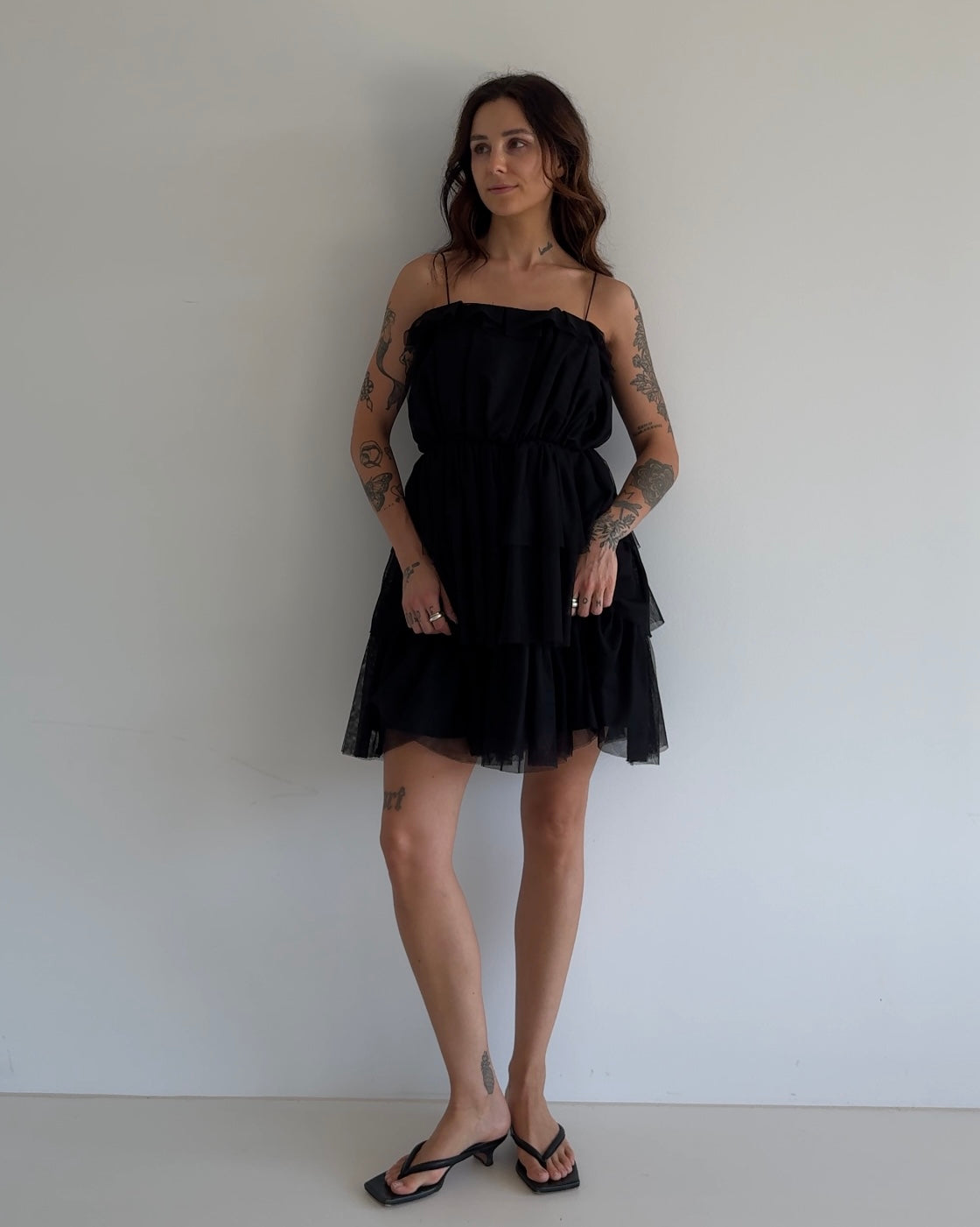 Vintage Black Tiered Tulle Mini Dress