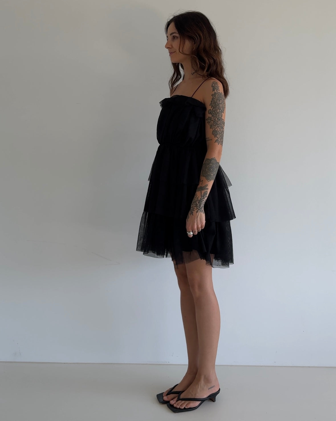 Vintage Black Tiered Tulle Mini Dress