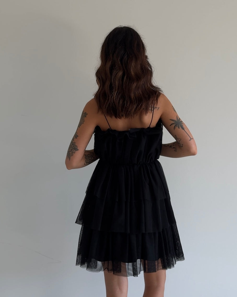Vintage Black Tiered Tulle Mini Dress