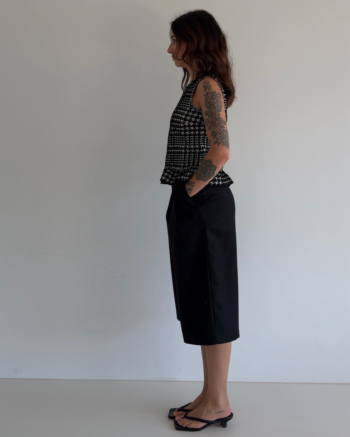 Vintage Houndstooth Peplum Top – Black & White