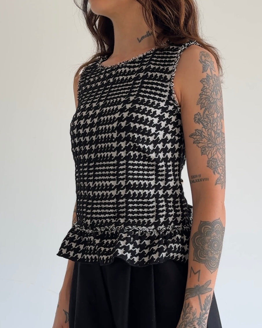 Vintage Houndstooth Peplum Top – Black & White