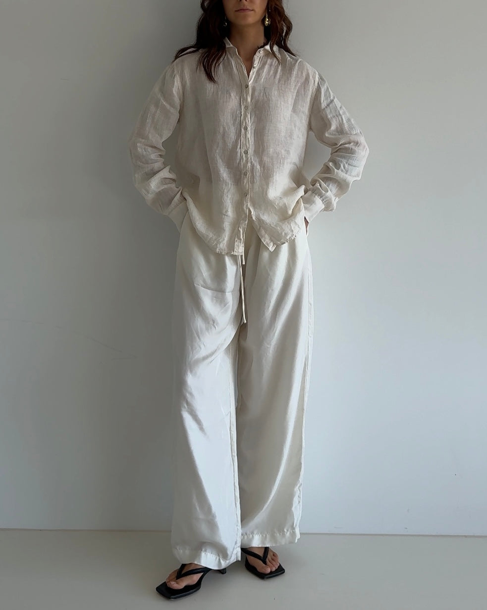 Vintage Linen Button-Up Shirt – Natural Beige