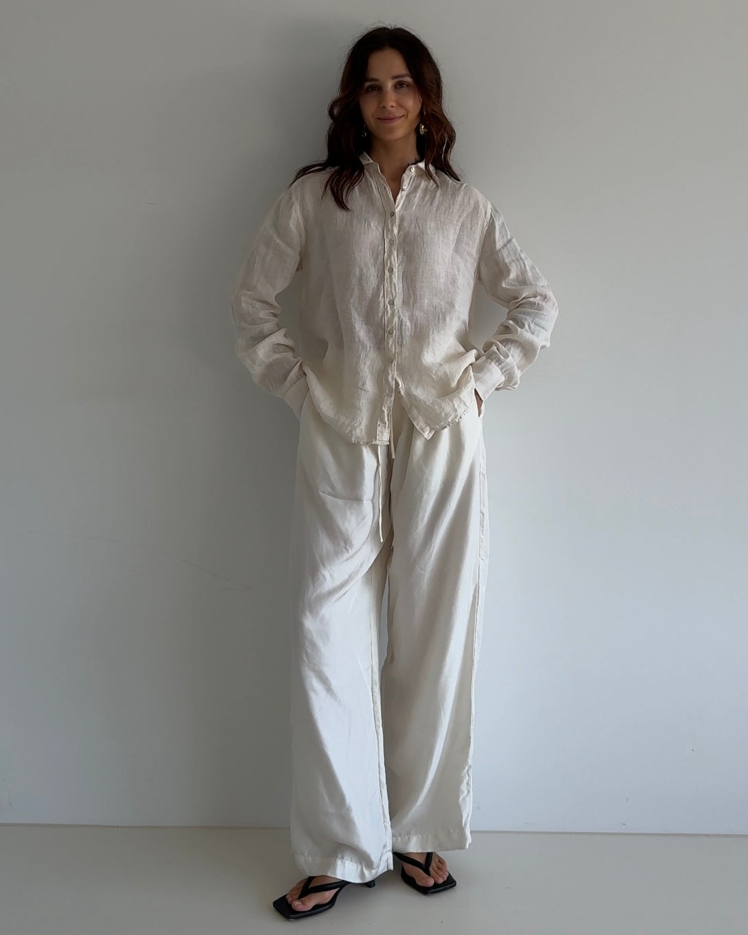 Vintage Linen Button-Up Shirt – Natural Beige