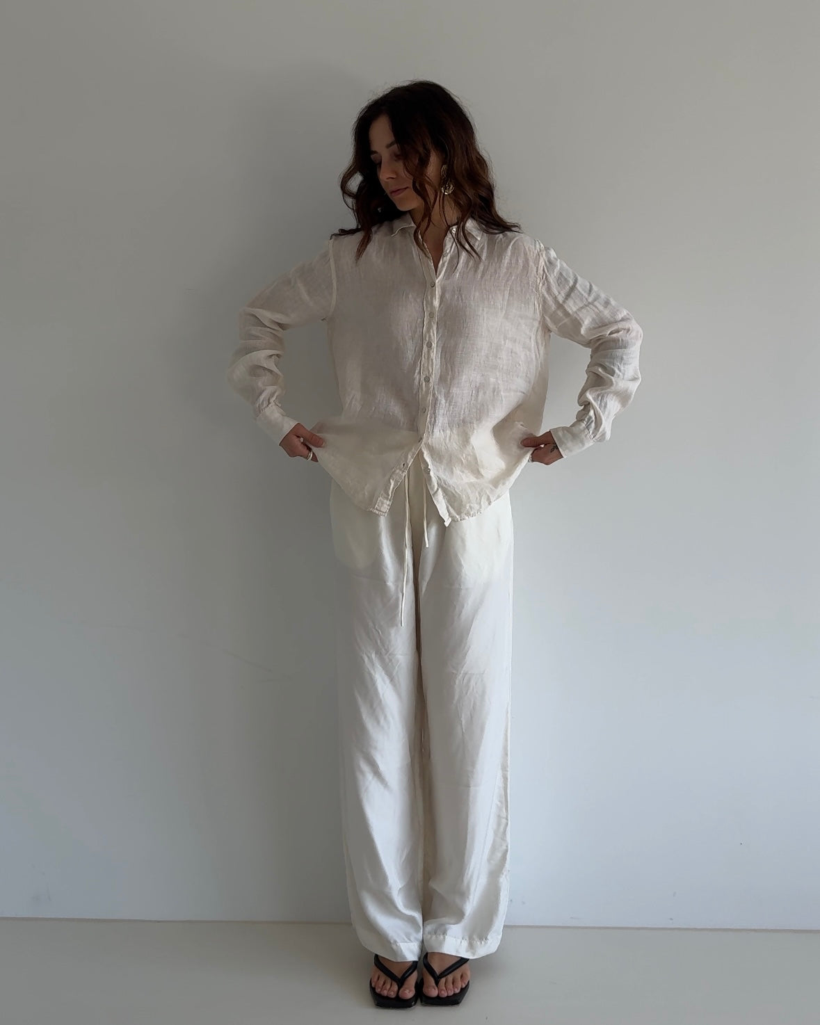 Vintage Linen Button-Up Shirt – Natural Beige