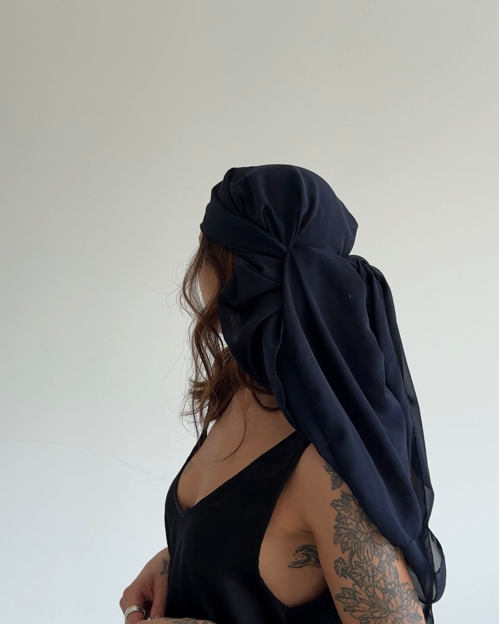 Vintage Sheer Chiffon Scarf – Deep Navy