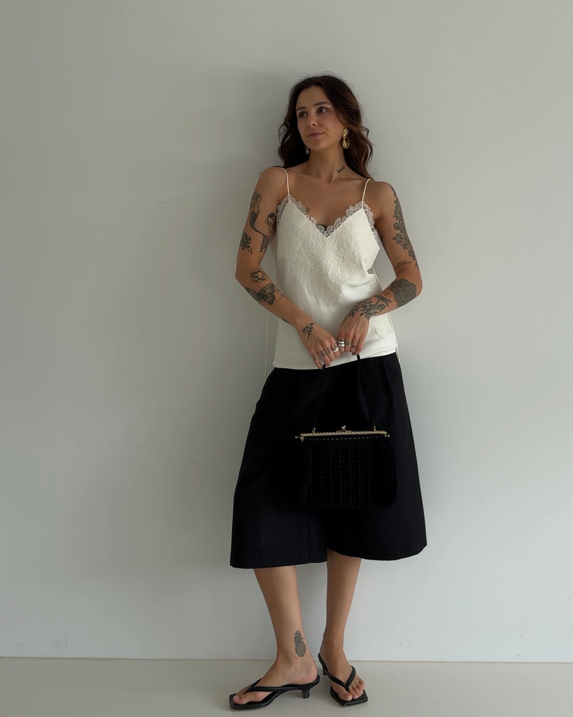 Vintage Black Crochet Handbag with Metal Frame
