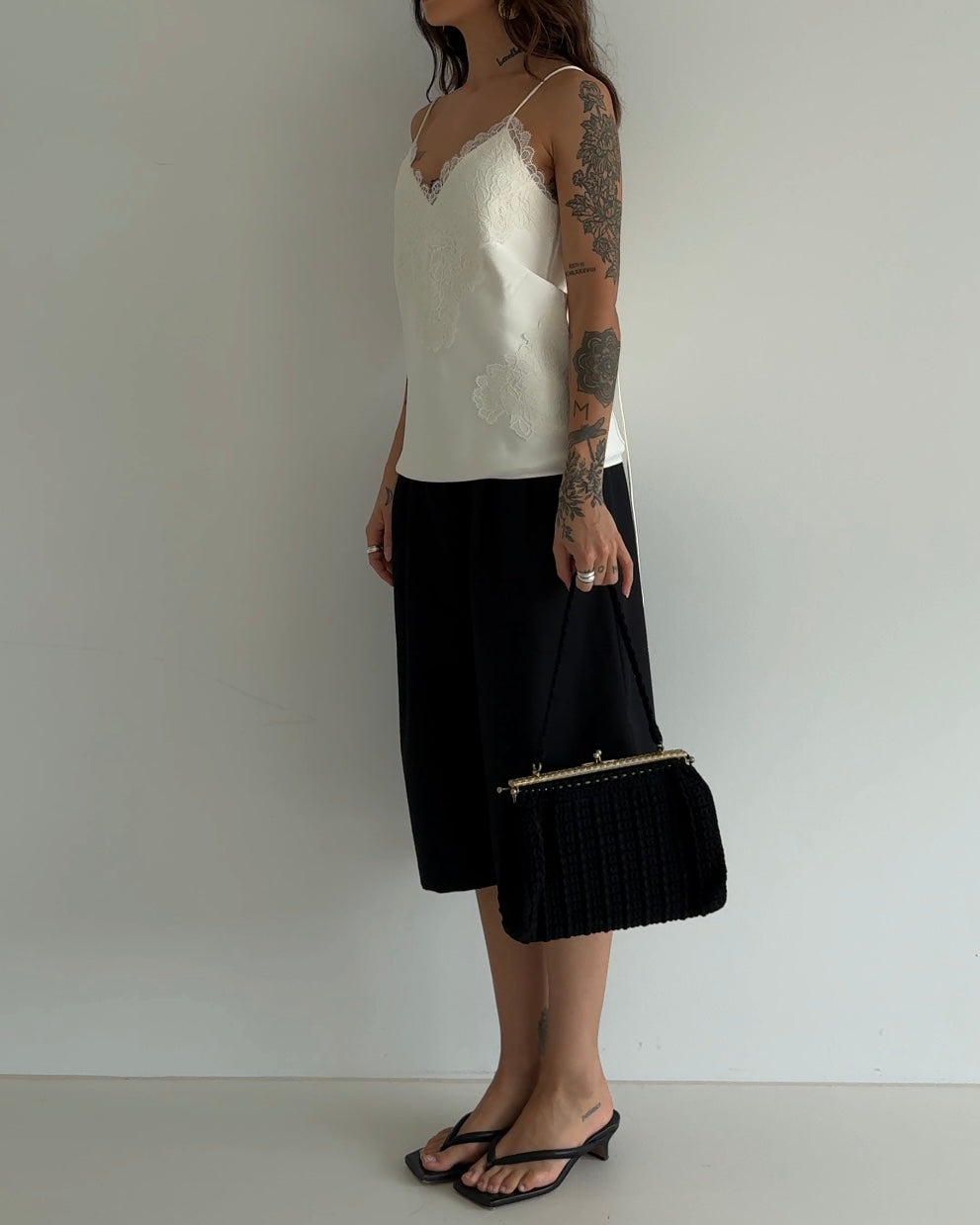 Vintage Black Crochet Handbag with Metal Frame