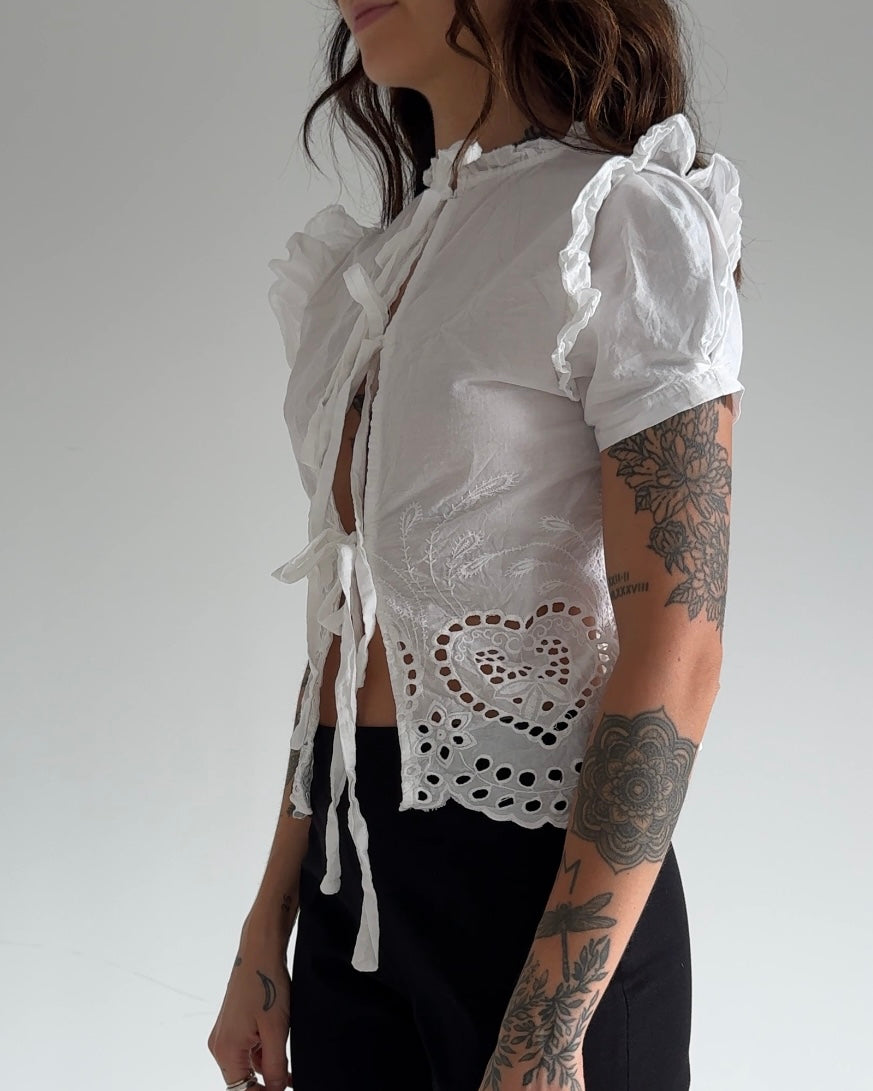 Vintage White Broderie Tie-Front Blouse