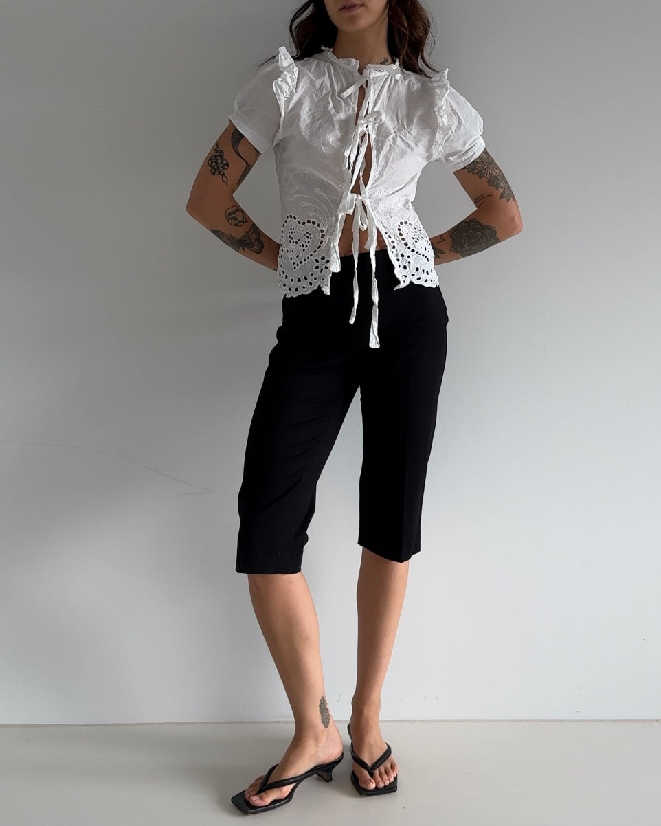 Vintage White Broderie Tie-Front Blouse