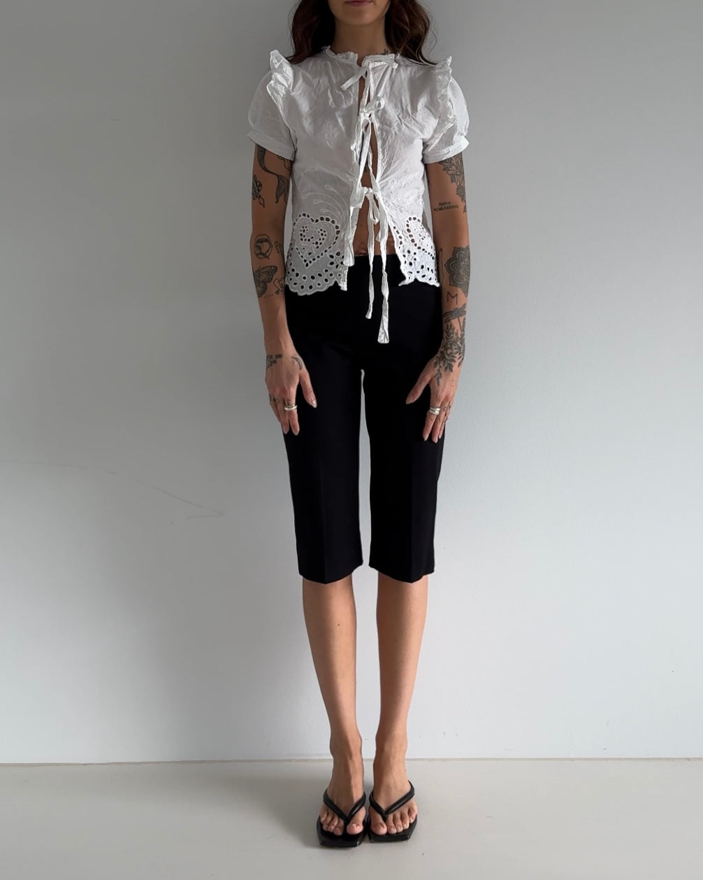 Vintage White Broderie Tie-Front Blouse