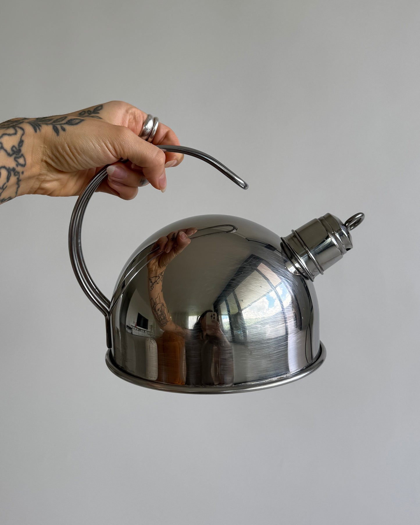 Vintage Stainless Steel Whistling Kettle – Sculptural Handle