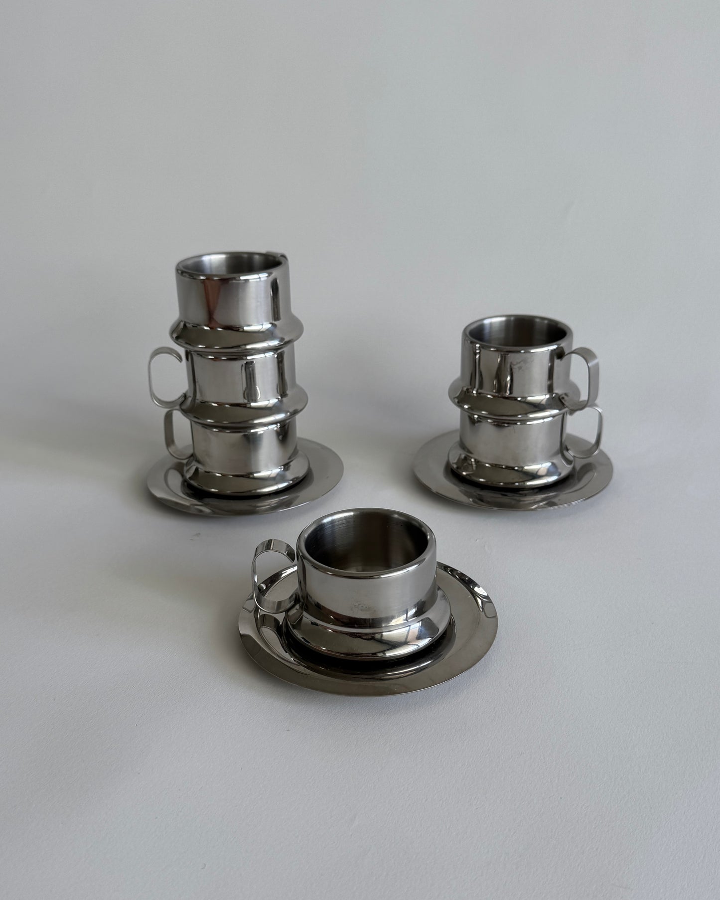 Stainless Steel Espresso Cups with Saucers - Set of 2
