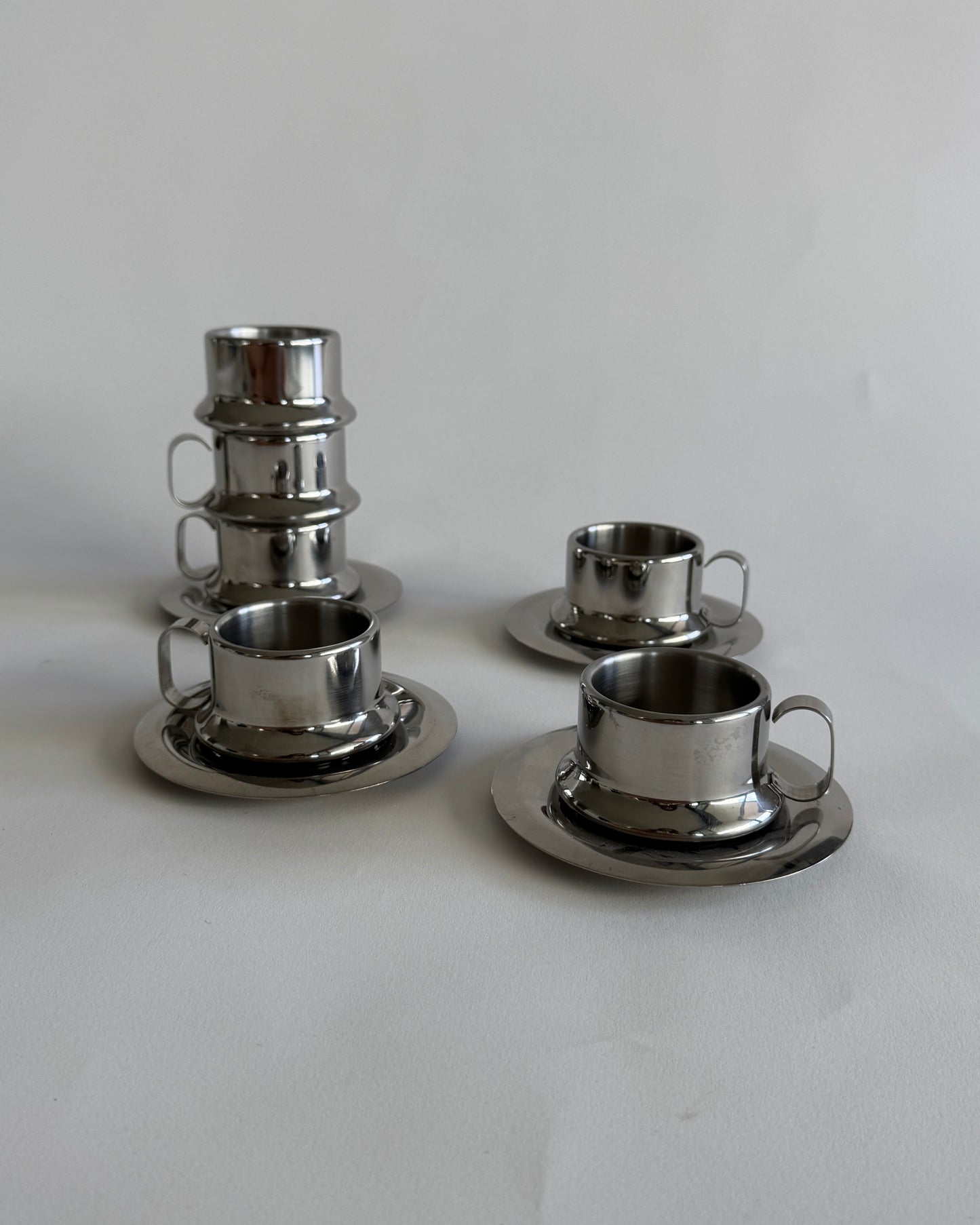Stainless Steel Espresso Cups with Saucers - Set of 2