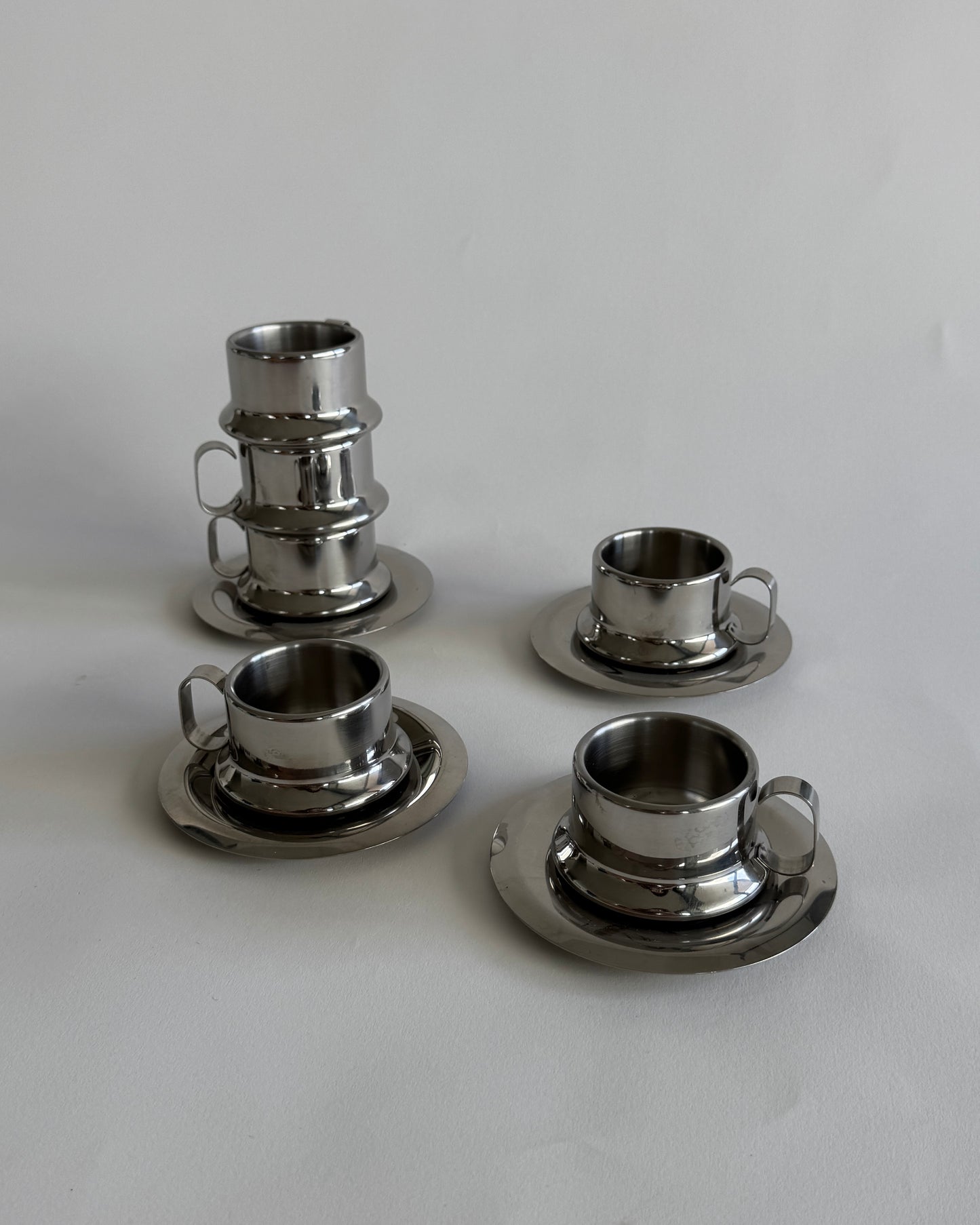 Stainless Steel Espresso Cups with Saucers - Set of 2