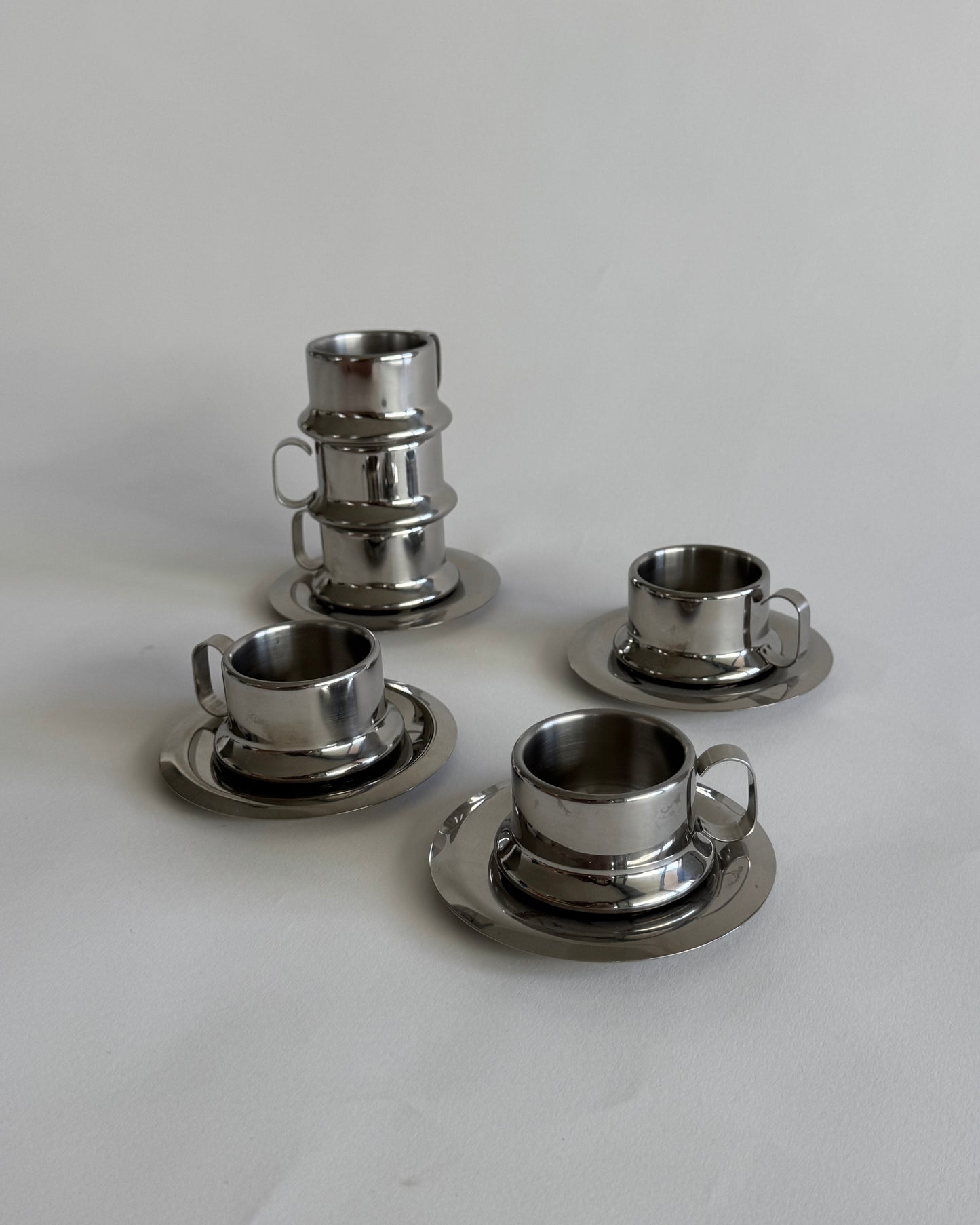 Stainless Steel Espresso Cups with Saucers - Set of 2
