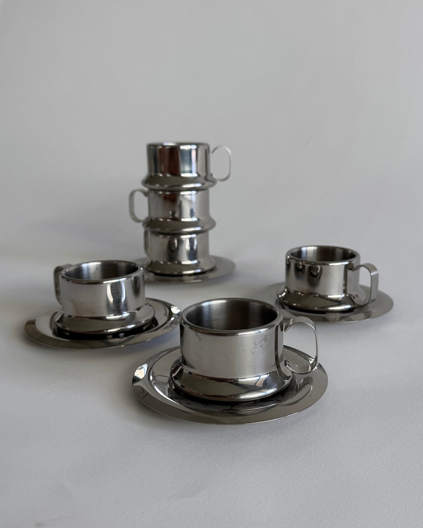 Stainless Steel Espresso Cups with Saucers - Set of 2