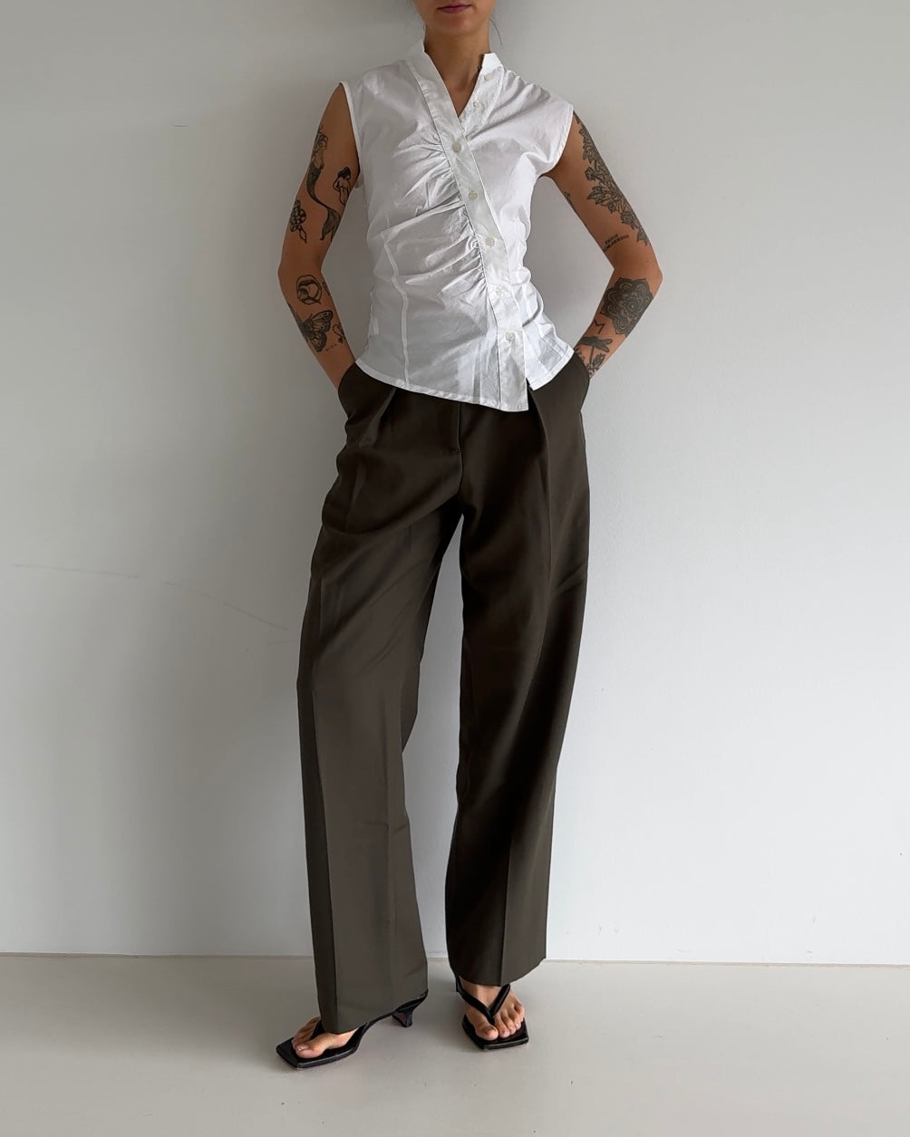 Vintage Asymmetric Ruched Blouse