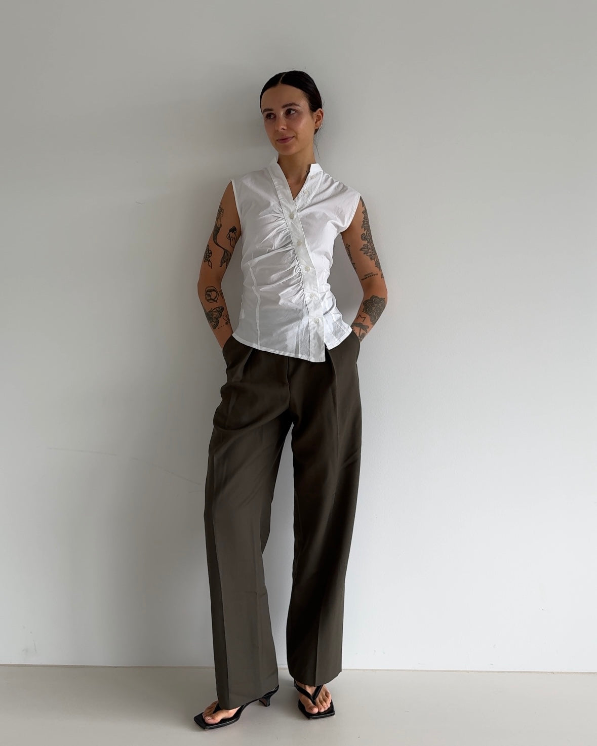 Vintage Asymmetric Ruched Blouse