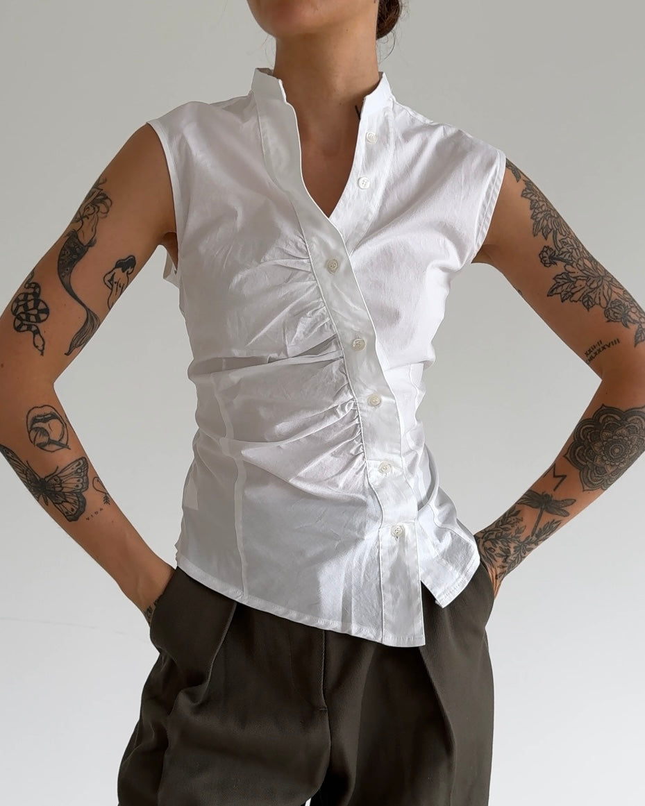 Vintage Asymmetric Ruched Blouse