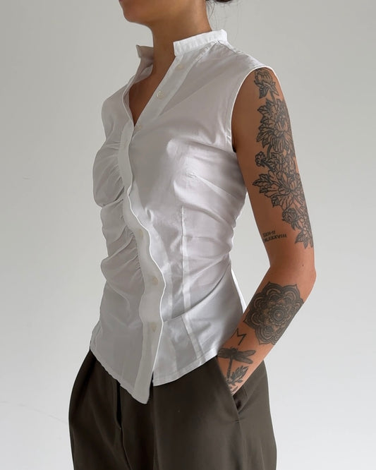 Vintage Asymmetric Ruched Blouse