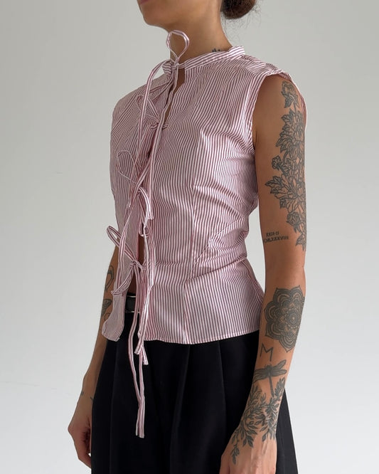 Vintage Tie-Front Pinstripe Blouse