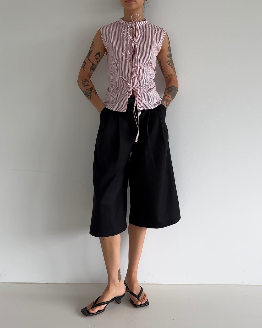 Vintage Tie-Front Pinstripe Blouse