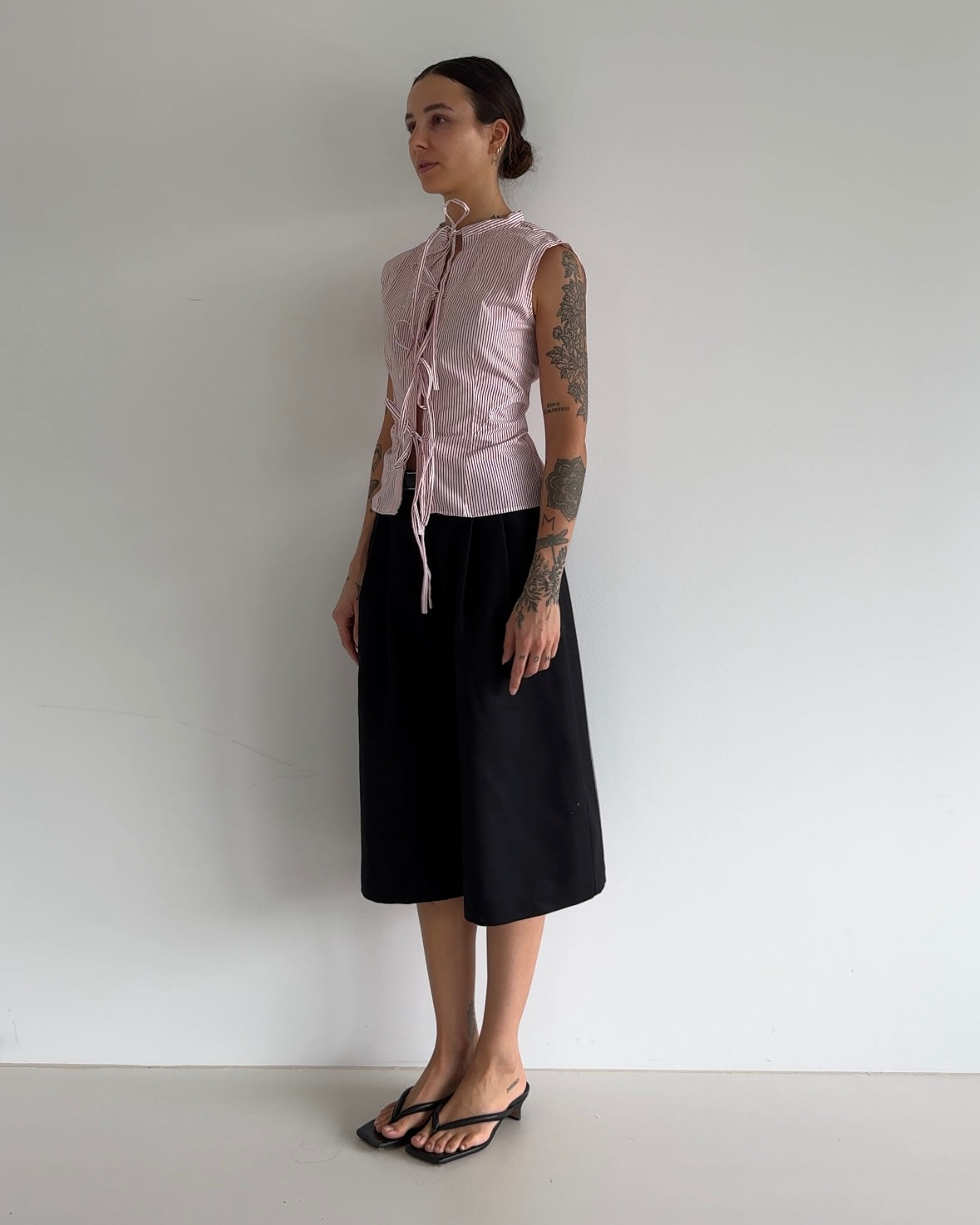 Vintage Tie-Front Pinstripe Blouse