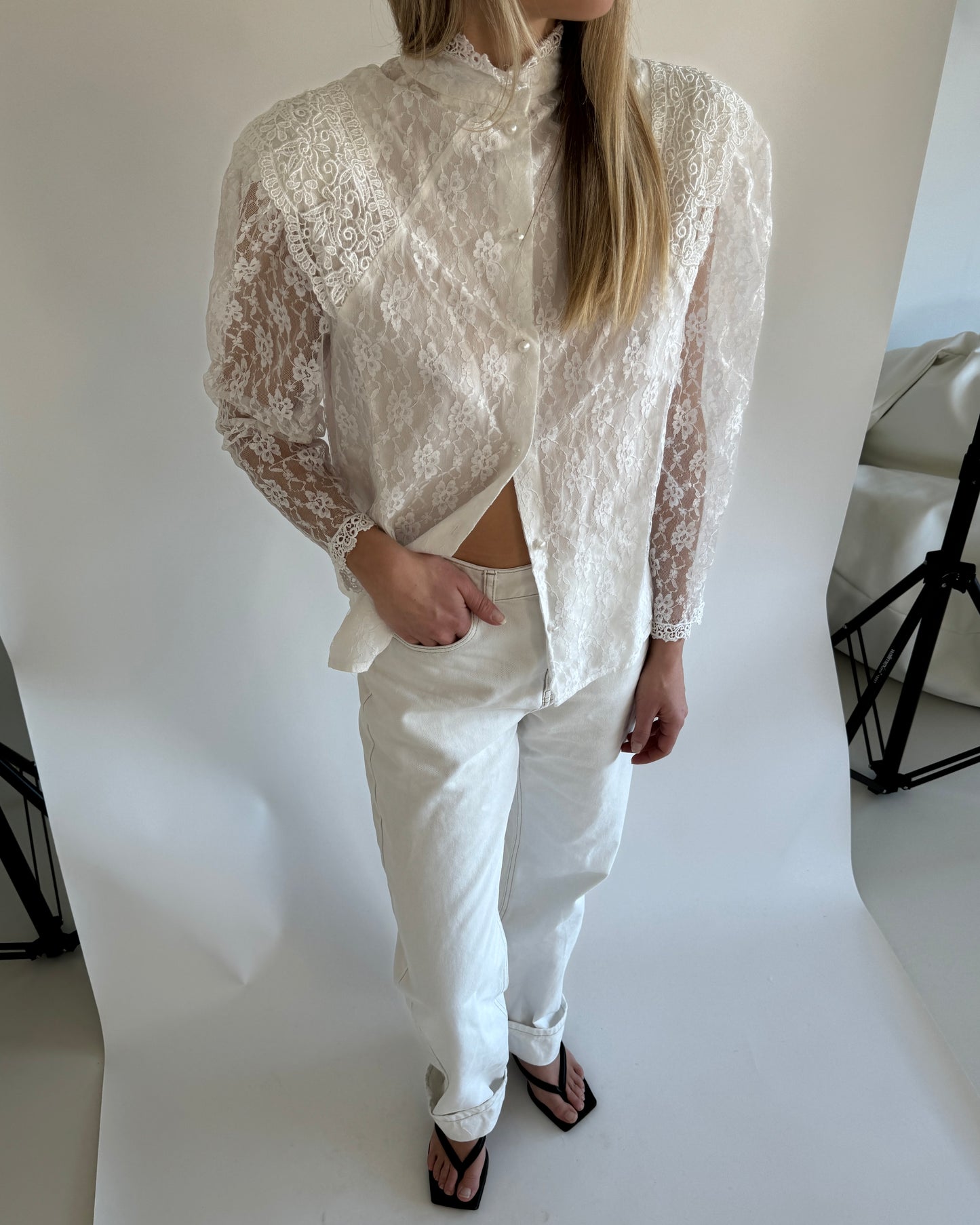 Blouse White with Shoulder Pads
