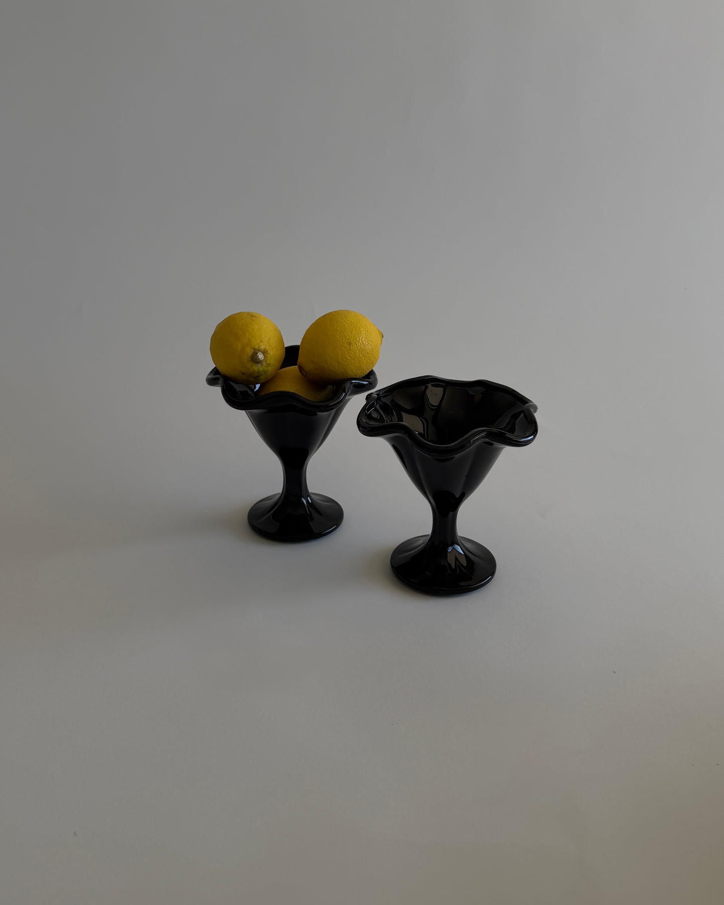 Black Glass Pedestal Bowls – Set of 2