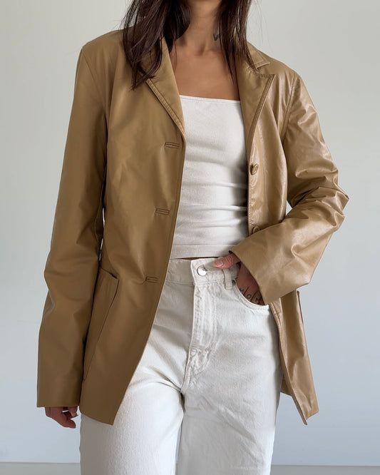 Beige Fake Leather Blazer