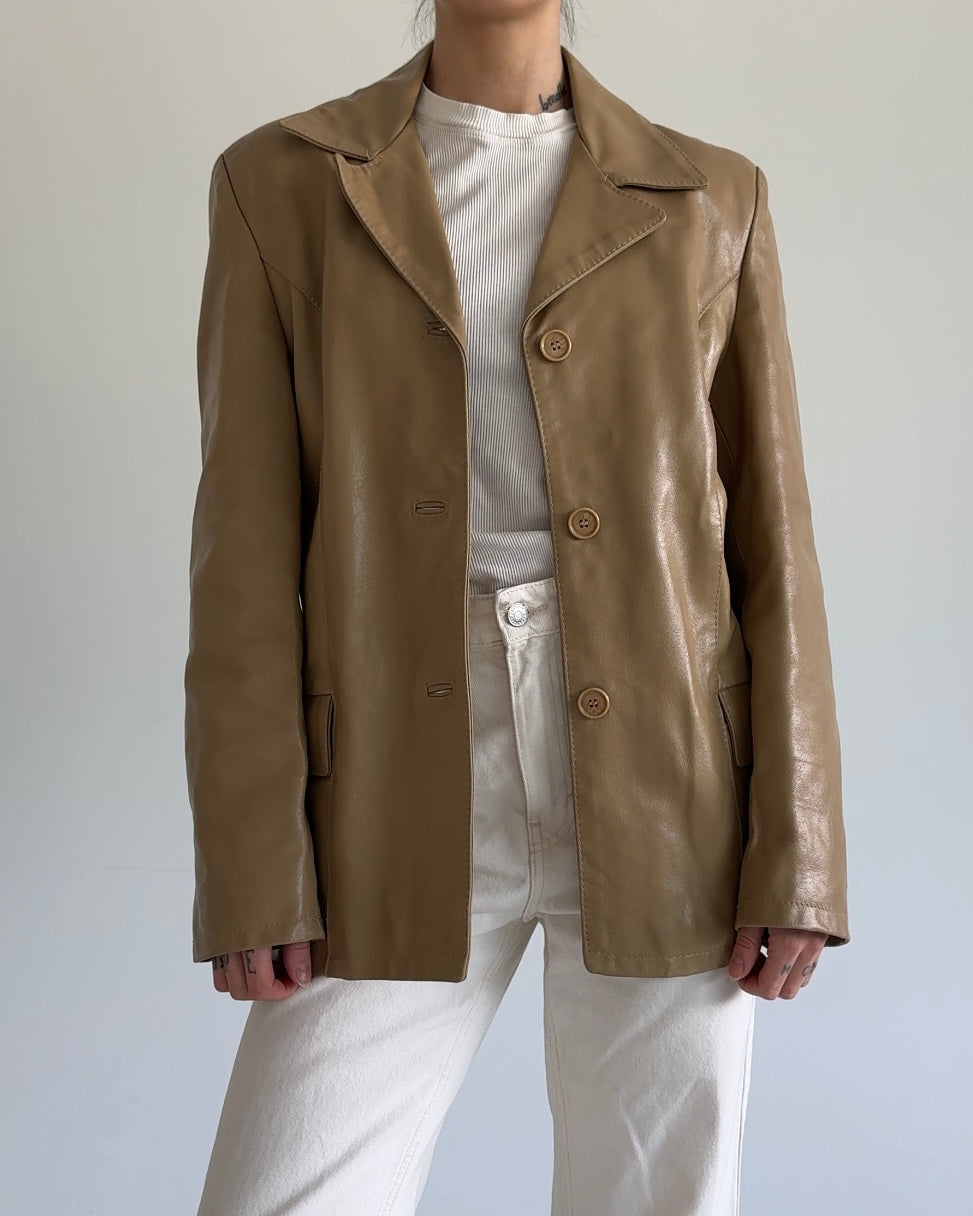 Leather Blazer Beige