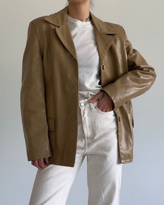 Leather Blazer Beige