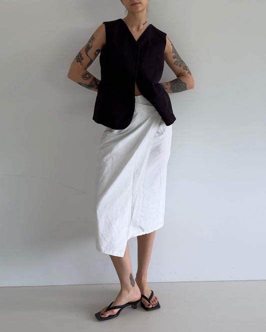 White Wrap Midi Skirt