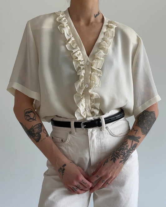 Cream Ruffle Blouse