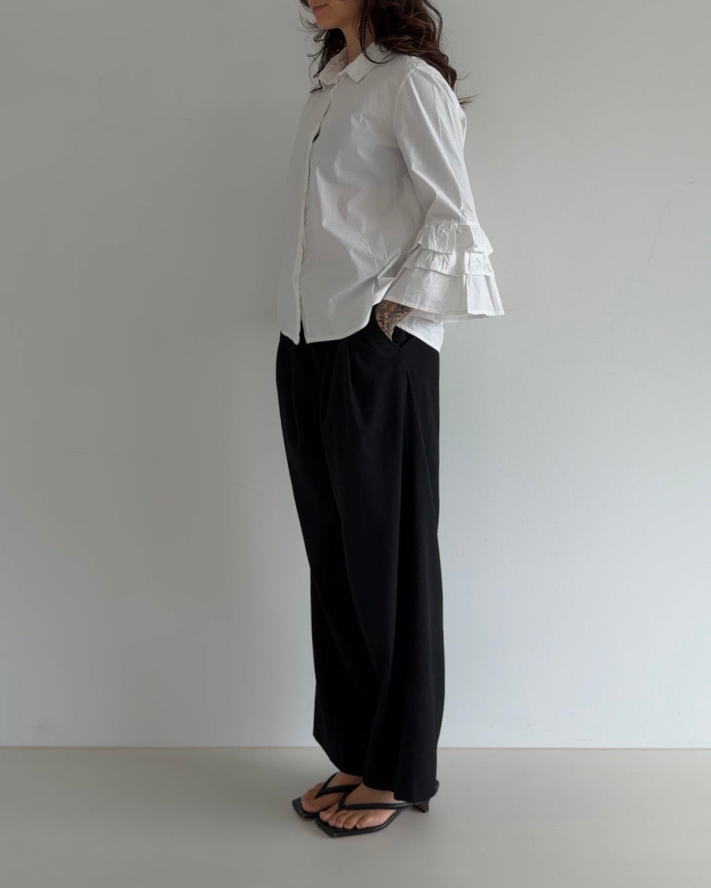 Ruffle Sleeve Cotton Shirt
