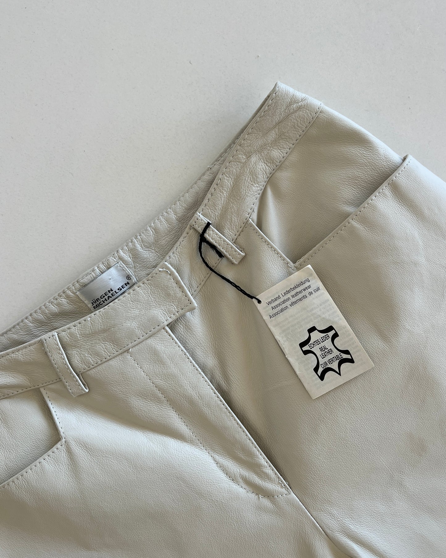 Leather Pants Straight Leg Creme/ White