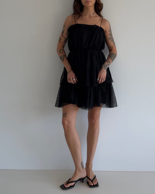 Vintage Black Tiered Tulle Mini Dress
