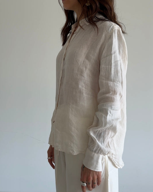 Vintage Linen Button-Up Shirt – Natural Beige
