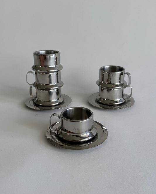 Stainless Steel Espresso Cups with Saucers - Set of 2