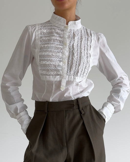 Vintage Pleated Lace Blouse